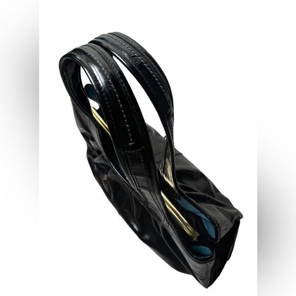 Vintage Pristine Coach Ergo Pleated Frame Kiss Lock Blk Patent Leather Satchel - Picture 5 of 12